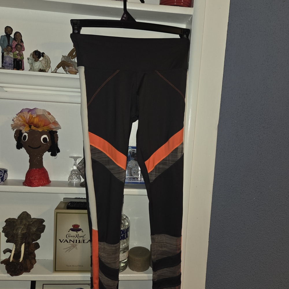 Lucky in Love Black Leggings with Orange and Gray Accent Panels